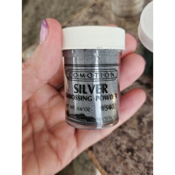 Lot Of 3 New Comotion Embossing Powders .6 oz - Silver, Green & Glitter Plus Ink - Picture 5 of 9